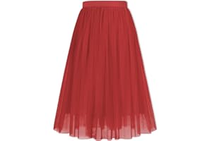 ZUNW Girls Mesh Pleated Skirt Elastic High Waist A-Line Swing Tulle Midi Skirt for Girl 6-14 Years
