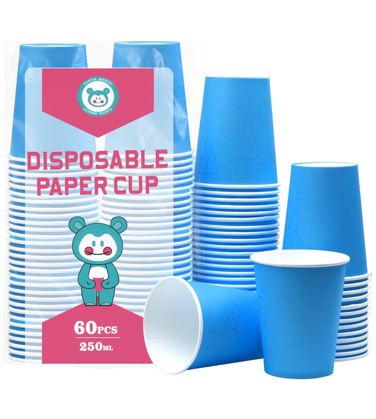 Yuxitia 60 Pack Blue Disposable Paper Cups for DIY Wedding Party Picnic BBQ Travel and Events 8oz Blue