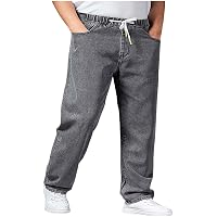 Men's Plus Size Relaxed Fit Jeans - Elastic Waistbaggy Denim Pants With Drawstring, Casual Workwear Trousers