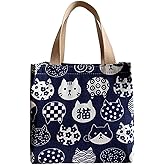 Cartoon canvas women's Japanese insulated handbag lunch box bag lunch bag bento bag (Style A)