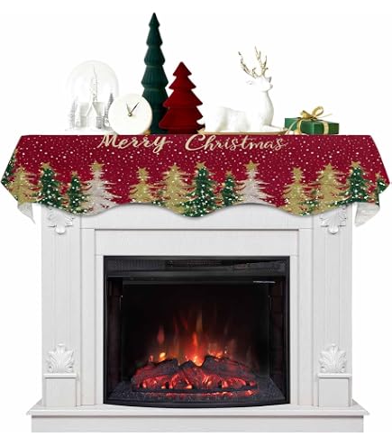 Christmas Fireplace Mantle Scarf - Sage Green Butterfly Floral 60x17 Inch Mantle Cover