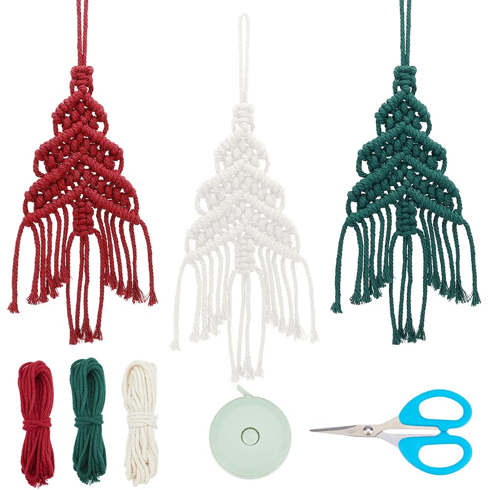INFUNLY 2 Set DIY Macrame Christmas Tree Kit with Video Tutorial & Instructions - Cotton Material - Traditional Style - Red, Green, Gold - Christmas Occasion
