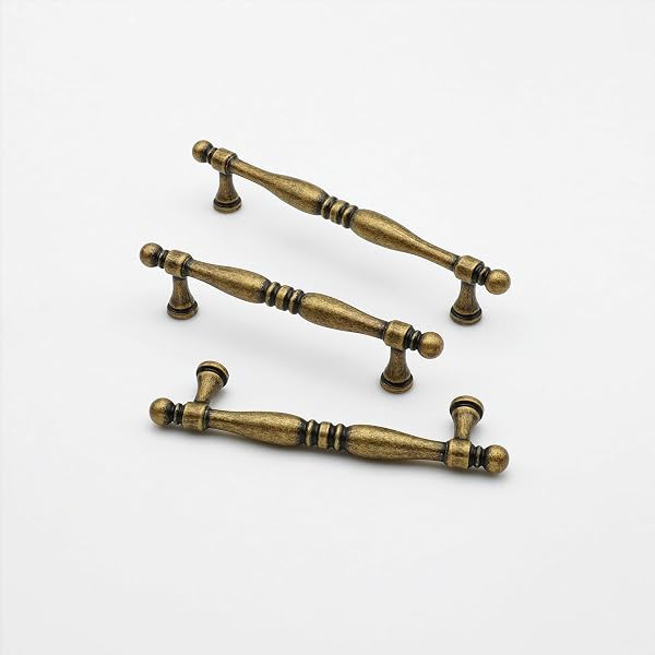 FURFITT 10 PACK ANTIQUE BRASS CABINET HANDLES 3.75 INCH/96MM HOLE CENTER ZINC ALLOY VINTAGE DRAWER DRESSER PULLS RETRO KITCHEN CUPBOARD BATHROOM FURNITURE HARDWARE