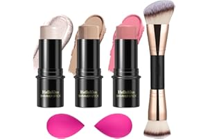 HILARECO 3 Pcs Cream Contour Stick Makeup Kit, Shades with Highlighter Stick, Blush Stick and Bronzer Contour Stick for Sculpt the Cheeks, Waterproof, Matte & Dewy Finish (Fair,#01+#08+#13)