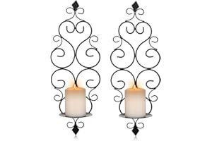 Sziqiqi Iron Wall Candle Sconce Holder Set of 2 Hanging Wall Mounted Pillar Candle Sconces Holder, Wall Sconces Decor for Bedroom Dining Room (Black)