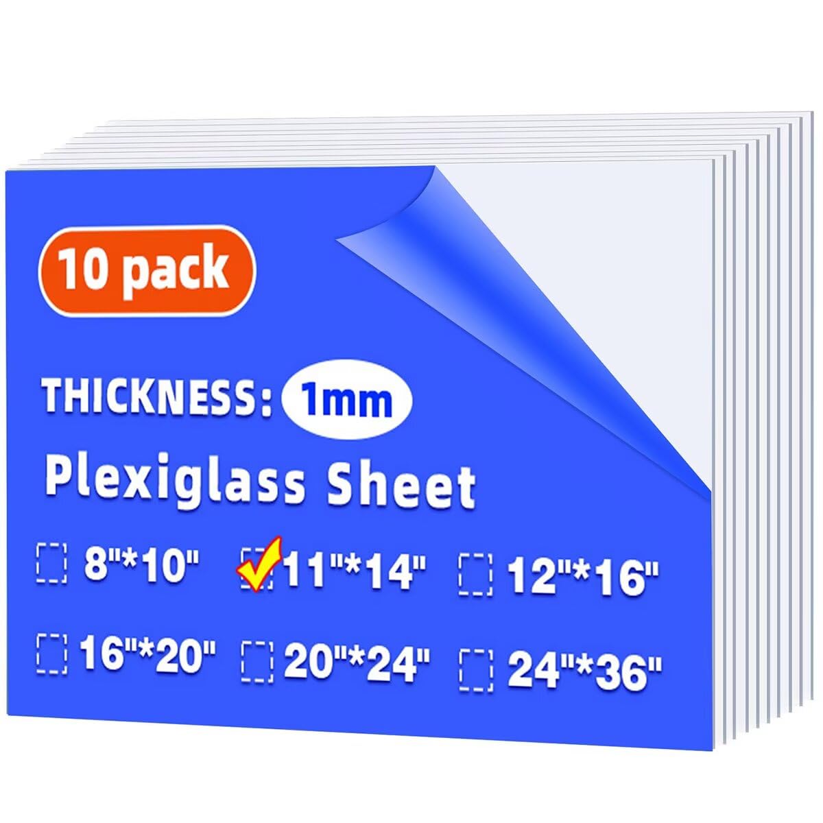 View 1 of (10 Pack) 11" x 14" Plexiglass Sheets 1mm Thick, Clear Acrylic Sheets Panel Cut to Size Plexiglass Acrylic Board, Cut with Engraver, Power Saw or Hand Tools, No Laser Cut.