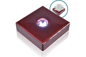 ASENTE 5 LED Base Wooden Finish - Light Base For Glass, Crystal Display, Figurine Stand, Art Hologram, Gift Shop Display Lights, & More, Lighted Display Stand, White Light Stand Base, AC/USB Powered