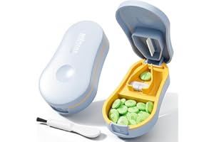 GAONLY Pill Cutter for Small and Tiny Pills - Pill Splitter with Detachable Silicone Pad - Easy Open Snap Button. Wrap-Around Blade Guard Prevents Cuts. Back Storage (Blue)