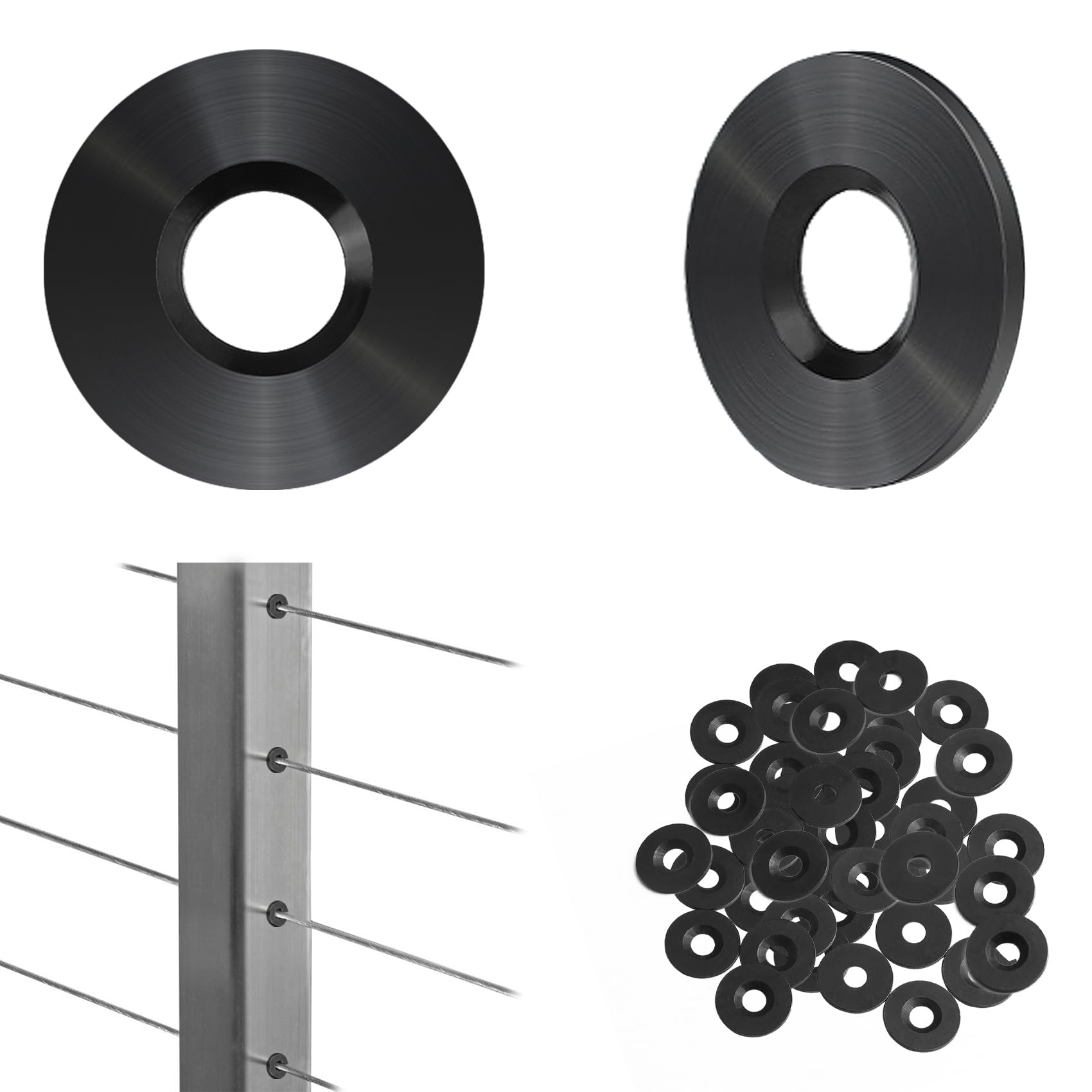 Photo 1 of EIOLWJIEO 40Pack Cable Railing Kit Adhesive Sleeves for 1/8" 5/32" 3/16" Wire Rope, T316 Stainless Steel, Black