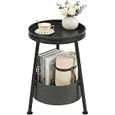 LEMONDA Small Round End Table, 2 Tier Round Side Table with Storage Basket,11.8&rdquo;D*17.8&rdquo;H Accent Table,Sofa Side Table, Nightstand for Living Room Bedroom (Black)
