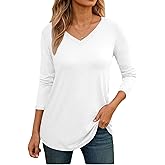 Ryaiwi 3/4 Length Sleeve Womens Tops Casual, V Neck Quarter Sleeve Tops for Women Loose Fit Basic Tops Blouses