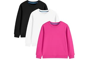 Shouldin 3-Pack Kids and Toddlers' Crewneck Sweatshirts Medium Weight Solid Long Sleeve Pullover Tops for Boys and Girls