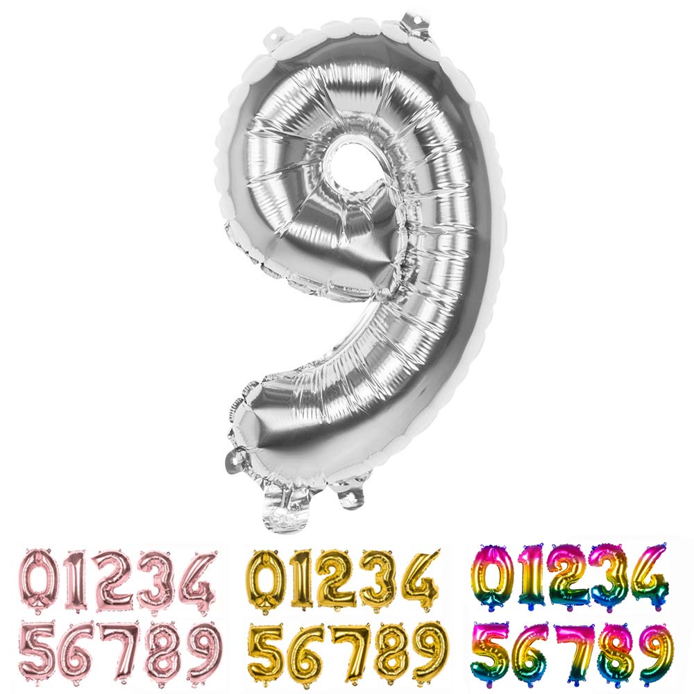 Boland 10130626 PN298 Mylar Balloon Number '9' (36cm), Silver, 9 (EU)