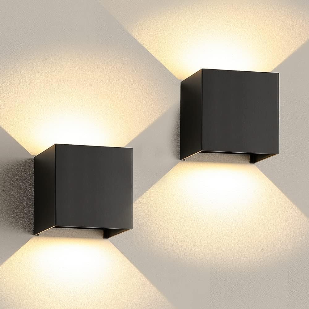 ZHMA Wall Lights 3000K Warm White Light Modern LED Outside Lights 2pack,12W Metal Cover IP65 Waterproof Adjustable Beam Aluminum Black Outdoor Lights for Side Door,Living Room,Bedroom,Garage