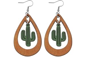 Azusa Sun Lovely Wooden Green Cactus Dangle Earrings Nature Bohemian Hollowed Out Western Plant Earrings Summer Beach Jewelry Gifts