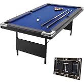 6/7 Foot Pool Table，Foldable Pool Table with Full Set of Balls, 2 Cue Sticks, Chalk &amp; Felt Brush, Portable Billiards Table for Home, Family Game Room, Basement, Man Cave, Mesa De Billar