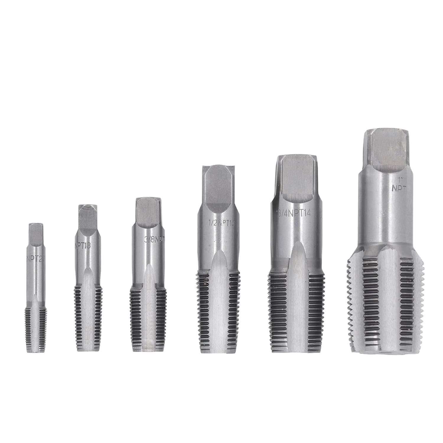 6Pcs NPT Pipe Tap Set, Carbon Steel NPT Tap Set Thread Forming Taps Tool Kit Plumbing Tap, 1", 1/8", 1/4", 3/8", 1/2", 3/4" Pipe Taps Set for Cleaning Damaged or Jam Pipe Threads