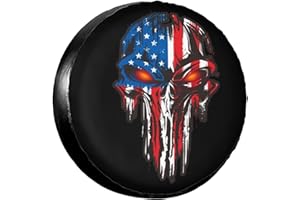 FEIONAGY American Flag Skull Patriotic Spare Tire Cover,Universal Wheel Tire Cover for Trailer, RV, SUV, Truck,Camper and Many Vehicle,Weatherproof Tire Protectors（16 inch for Diameter 29"-31"）