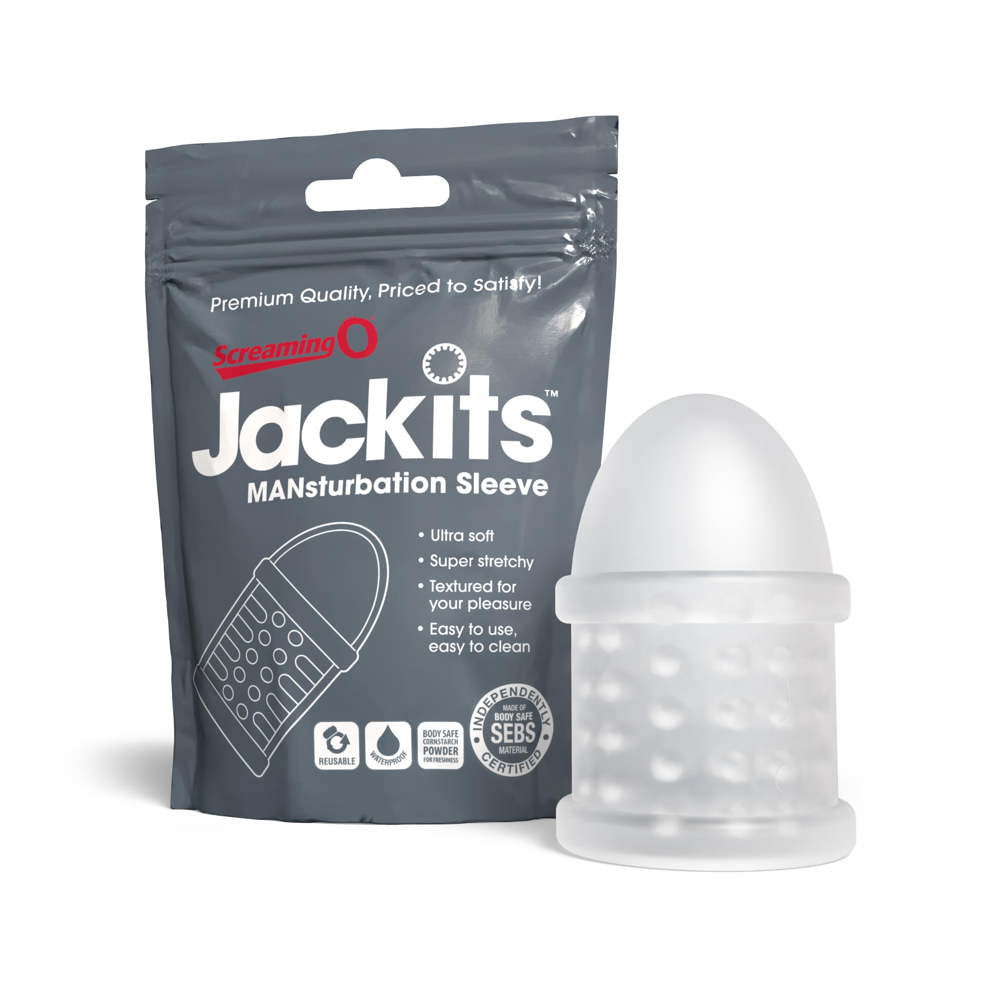 Screaming O Jackits Ultra-Soft Reusable Masturbation Sleeve, Clear