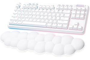 Logitech G715 Wireless Mechanical Gaming Keyboard with LIGHTSYNC RGB, LIGHTSPEED, Tactile Switches (GX Brown), and Keyboard Palm Rest, PC/Mac Compatible - White Mist