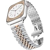 baozai Compatible with Apple Watch Band Ultra 3 Ultra 2 Ultra 46mm 45mm 44mm, iWatch Series 11-1 SE3 Stainless Steel Strap with Butterfly Folding Clasp for Men, Silver/Rose Gold