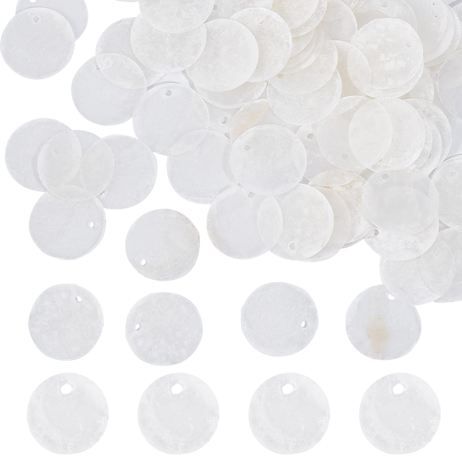 SUNNYCLUE 1 Box 100Pcs Shell Charms Seashell Charm 20mm Flat Round Natural Seashell Slices Capiz Shell Beads Coin Sea Ocean Summer Disc Charms for jewellery Making Charm DIY Wind Chime Earring Supply