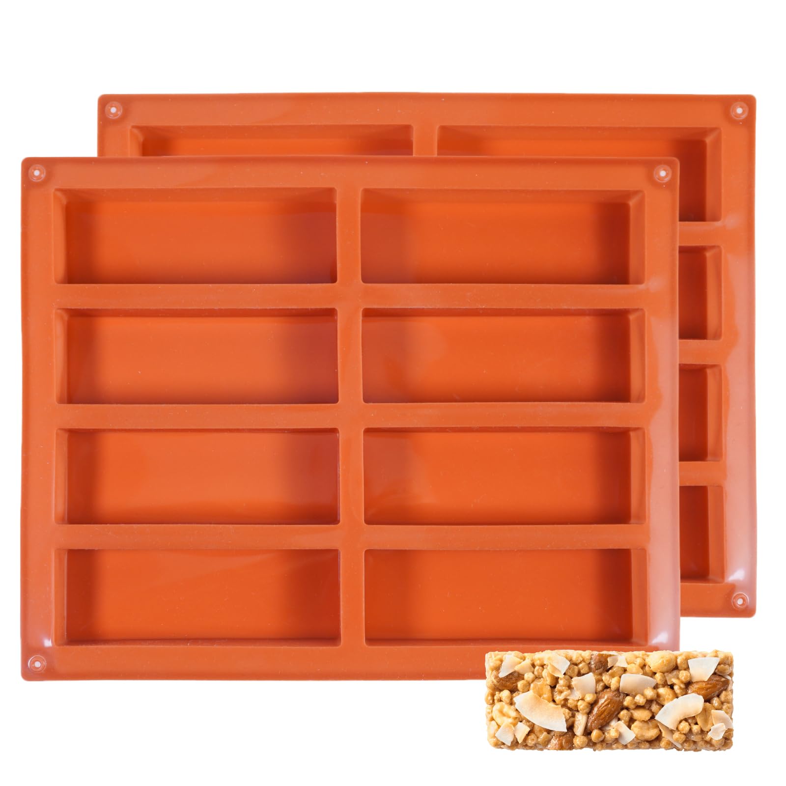 Melearch Chocolate Bar Moulds, 8 Cavity Silicone Cereal Bars Mould for Baking, Silicone Butter Mould, Bread Brownie Cheesecake Tray(2PCS)