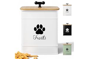 HB DESIGN CO. Dog Treat Container Airtight - 6 Inch Wide x 8 Inch Tall Iron Dog Treat Jar for Kitchen Counter with Airtight Bamboo Lid - 12 Cup Capacity Pet Treat Container - Doggie Cookie Jar - Big Treats Canister