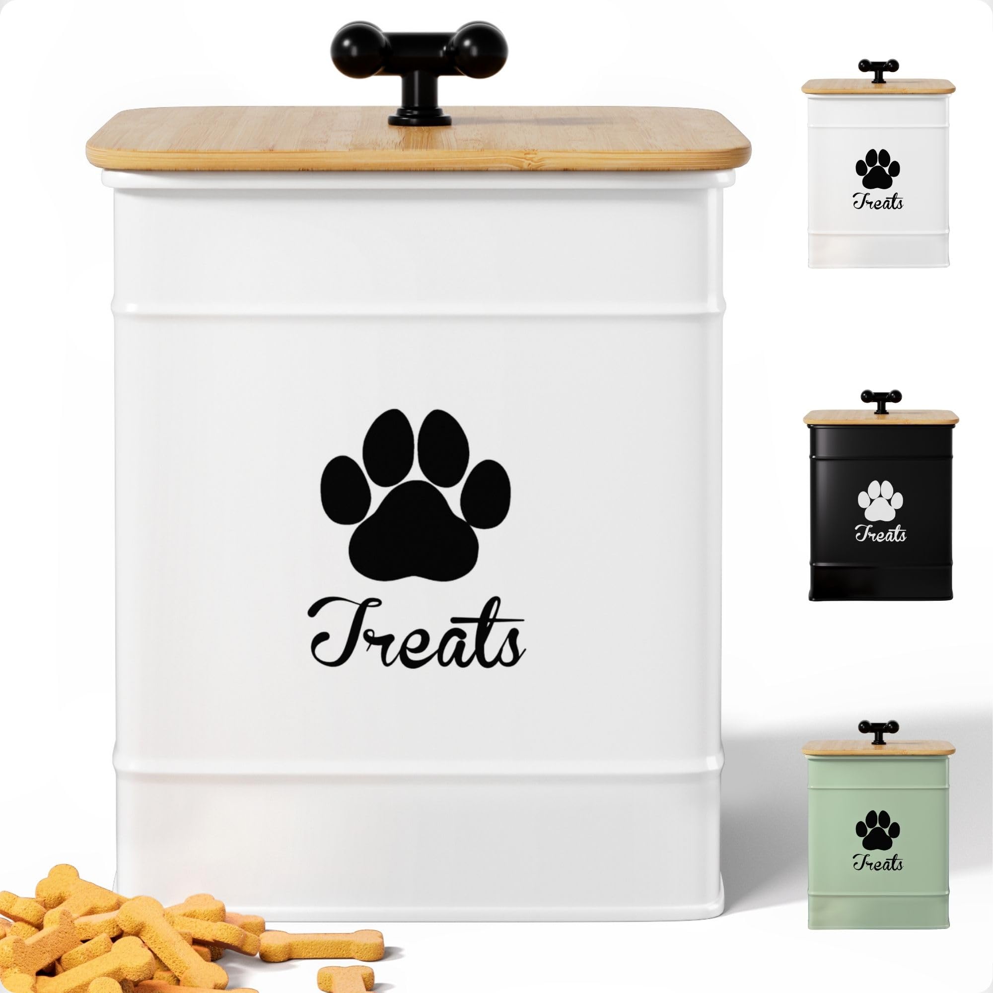 Photo 1 of Dog Treat Container Airtight - 6 Inch Wide x 8 Inch Tall Iron Dog Treat Jar for Kitchen Counter with Airtight Bamboo Lid - 12 Cup Capacity Pet Treat Container - Doggie Cookie Jar - Big Treats Canister