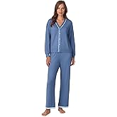 Anne Klein Womens Long Sleeve Button Down Pajama Top & Wide Leg Pant Set - Soft Sweater Knit - Cozy Sleepwear & Loungewear