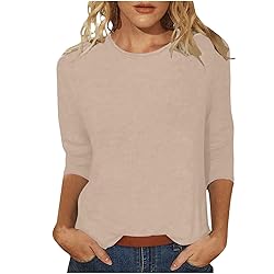 Womens 3/4 Length Sleeve Tops Solid Color Dressy
