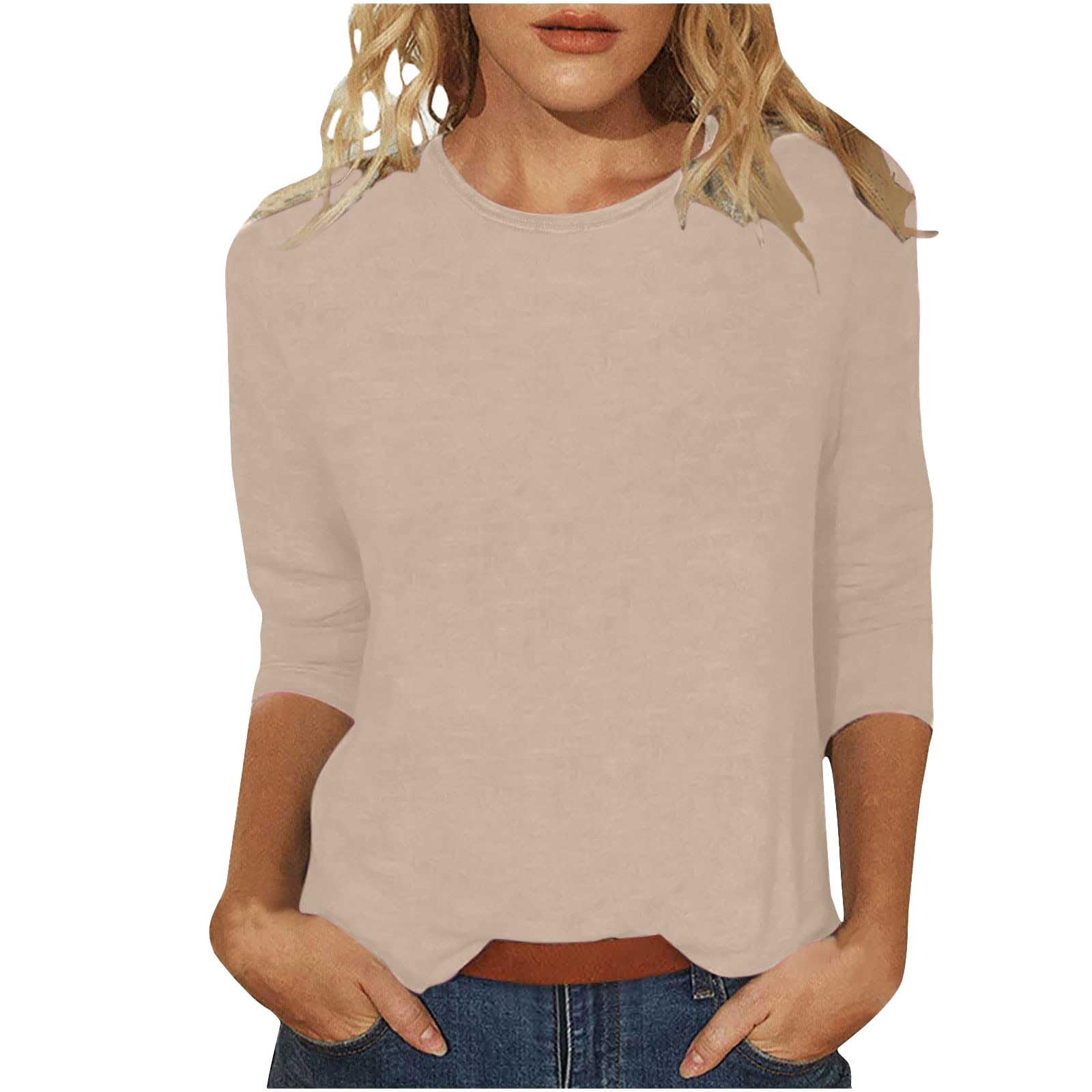 Womens 3/4 Length Sleeve Tops Solid Color Dressy