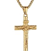 HZMAN Stainless Steel Jesus Crucifix Cross Necklace Religious INRI Cross Pendant for Men Women with 24" Chain Jewelry Gift
