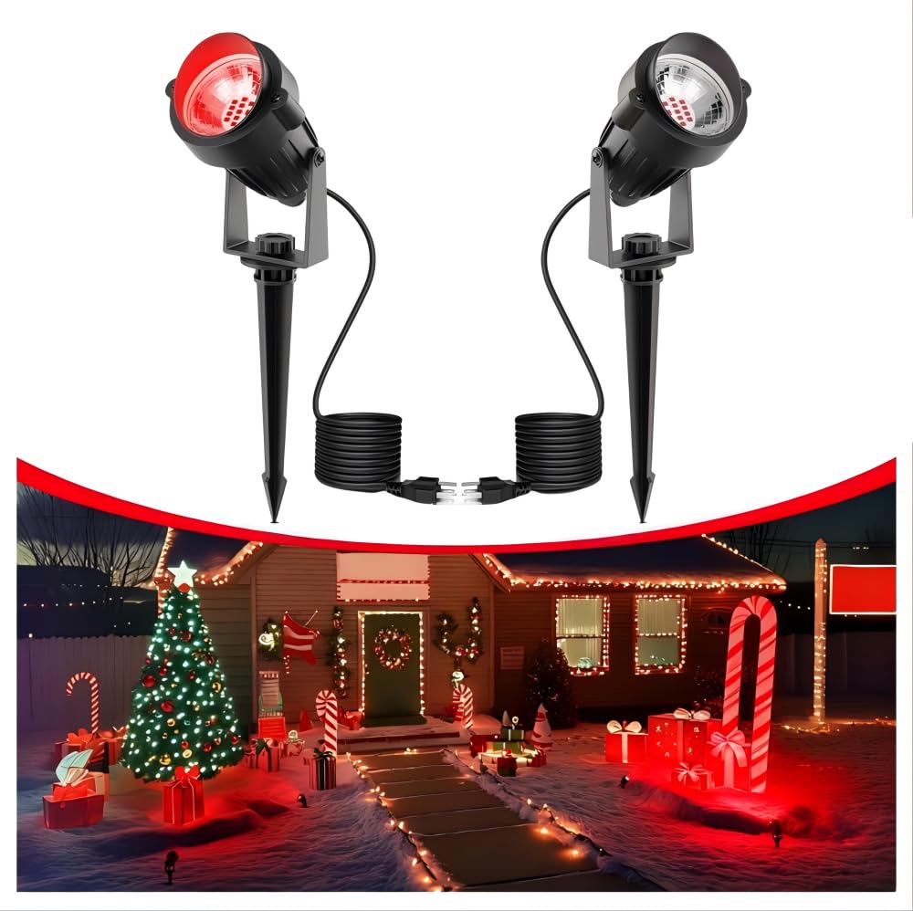 Photo 1 of LOHAS Red Spotlight Outdoor, Christmas Red LED Spot Lights for Yard, Auto On/Off 5W 120V Landscape Lighting for House, Holiday, Trees, Decoration, 450LM IP66 Waterproof, UL Listed, 2 Pack