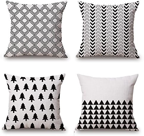 NATURALSHOW Modern Simple Plants Series Cotton &amp; Linen Burlap Square Throw Pillow Covers, 18 x 18 Inches, Set of 4