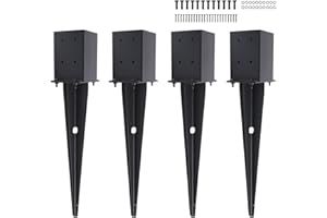 CDFYJHFDQ 4 Pcs 4"x4" Fence Post Anchor Ground Spike,(Internal 3.6"x3.6"),Metal Post Stake Ground 22" with Black Powder-Coated,Fence Stakes Post Base for Deck,Fence,Porch,Railing,Mailbox