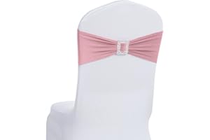 Joccun 30 PCS Spandex Chair Sashes Bows Stretch Chair Cover Band with Buckle Slider Universal Elastic Chair Ties for Wedding Banquet Party Event Decoration (Dusty Pink)