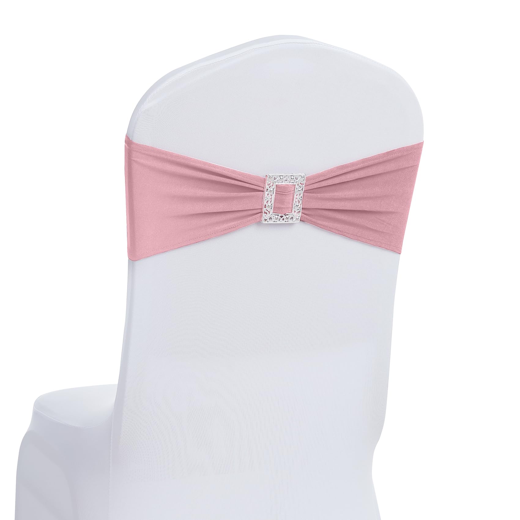 Photo 1 of Joccun 120 PCS Spandex Chair Sashes Bows Stretch Chair Cover Band with Buckle Slider Universal Elastic Chair Ties for Wedding Banquet Party Event Decoration (Dusty Pink)