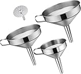 OMorc Strainer Funnel Set, 3 Piece Kitchen Stainless Steel Funnel set with Handle and Detachable Strainer for Transferring of Liquid, Fluid, Dry Ingredients & Powder