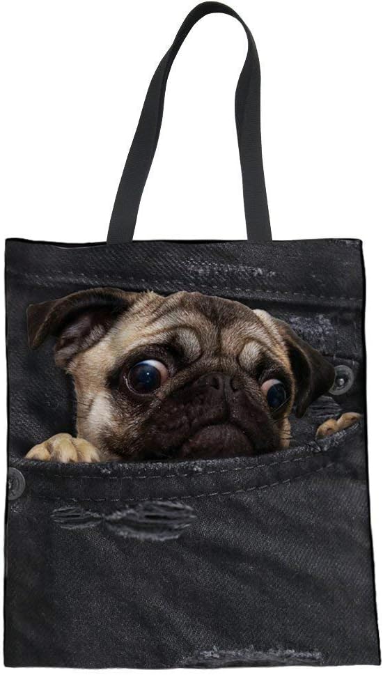 Upetstory Fashion School Bus Animals Printing Handbags Large Reusable Canvas Tote Bag for Women