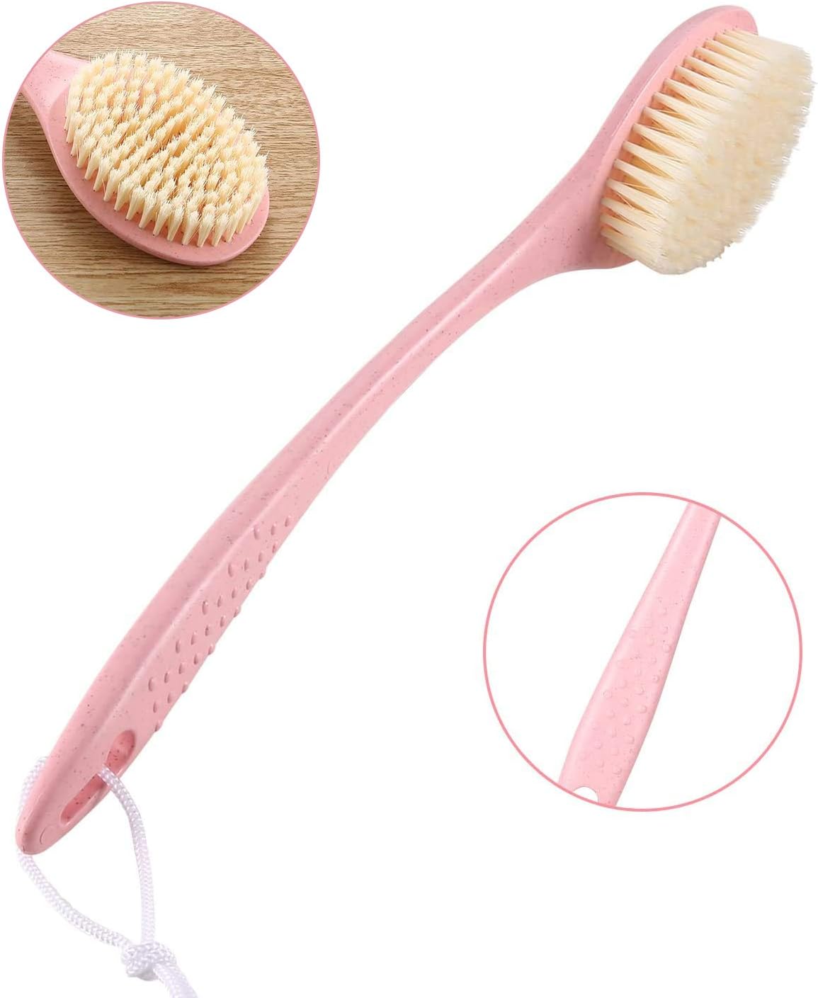 Body Brush, HOMTOYOU Back Scrubber Bath Shower Brush with Long Handle and Soft Nylon Bristles(Pink)