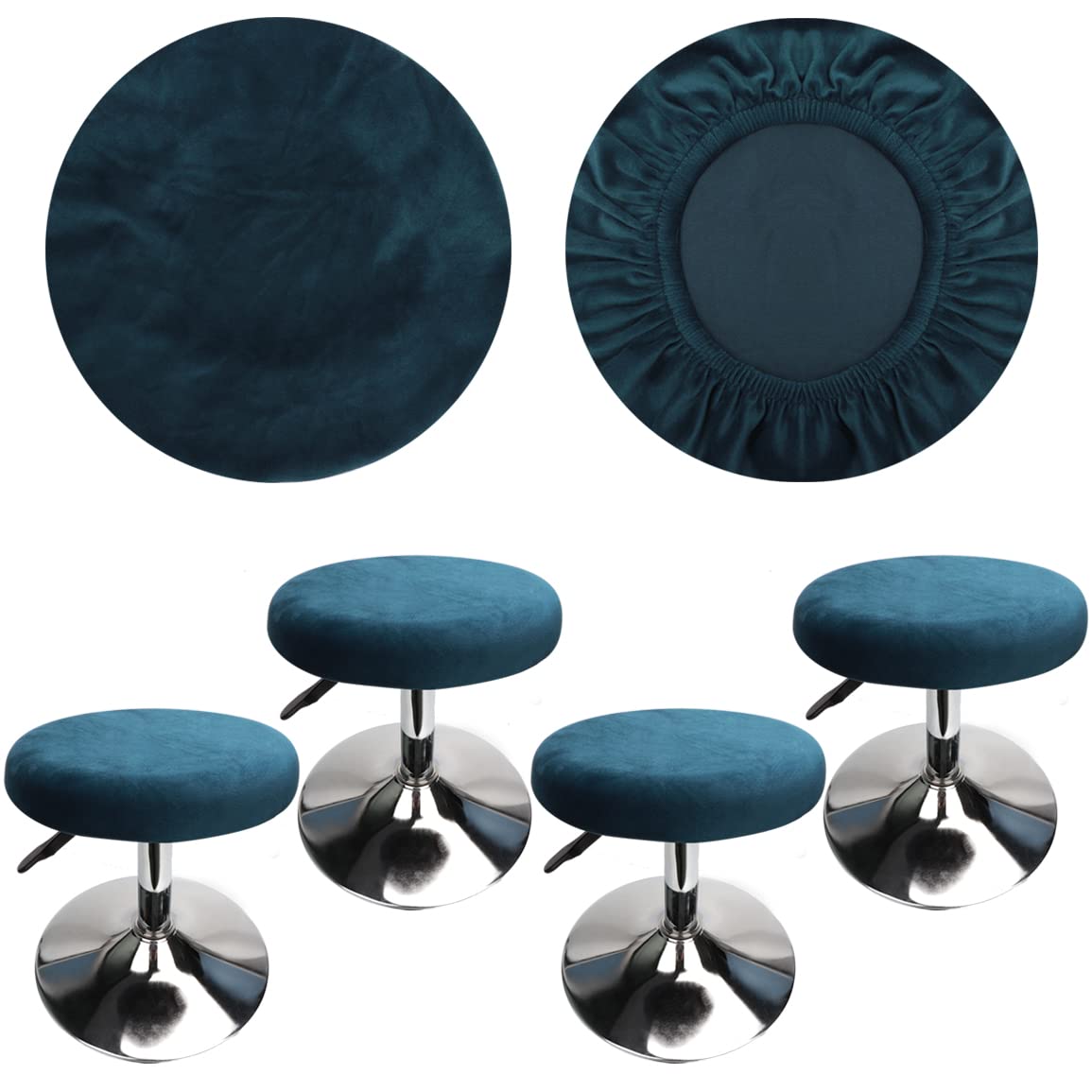 HuaLiSiJi Stool Covers Round 12"-16"/30-40cm Bar Stool Covers Velvet Round, Fabric is Soft and plush Washable Easy Care and Durable (4 Pcs Peacock Blue)