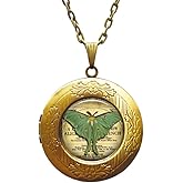 Luna Moth Pendant Necklace: Night Butterfly Locket Symbolic Fashion Jewelry for Her Birthday