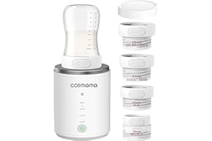 COSmama Baby Bottle Warmer,Portable Bottle Warmer for Travel Compatible with Most Bottles, Rechargeable Baby Brew Bottle Warmer with 4 Adapters for Formula & Breastmilk Precise Temperature Selection