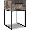 Signature Design by Ashley Neilsville Industrial 1 Drawer Nightstand with Metal Legs, 26" Tall, Gray & Black