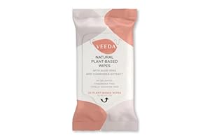Veeda Plant-Based Feminine Wipes – pH-Balanced, Hypoallergenic & Biodegradable Wipes for Sensitive Skin, Fragrance-Free Travel Sized Wipes – 20 Count