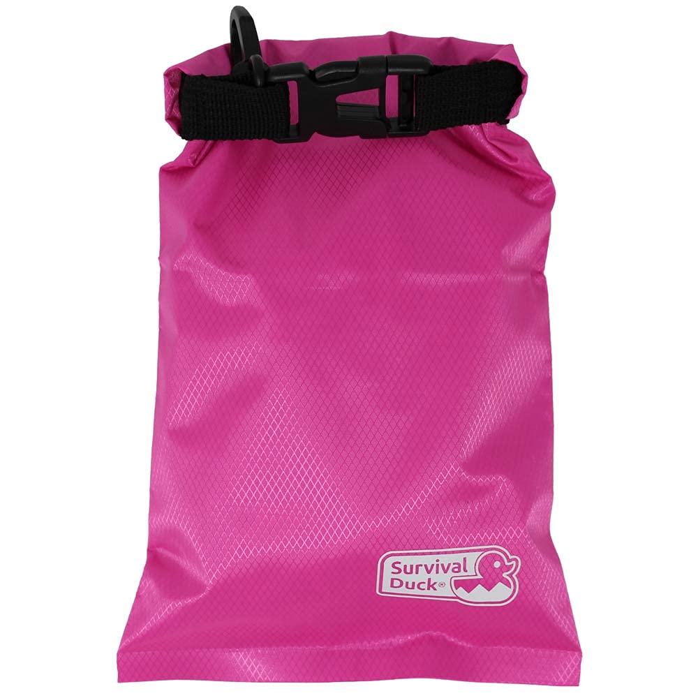 Survival Duck 1L Lightweight Dry Sack, Small Waterproof Dry Bag 1 Litre, Perfect for Keys, Cash Wallet (Pink)