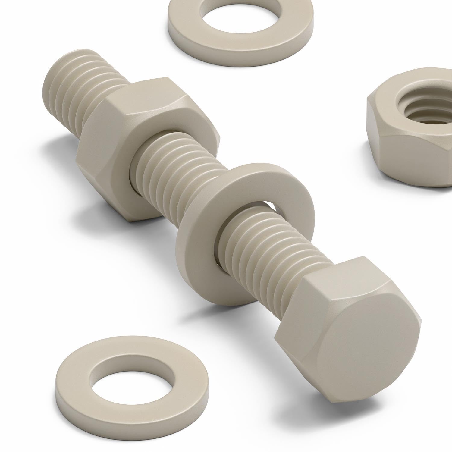 10x PPS Hex Head, M6 x 40mm, Plastic Nuts and Bolts (Screws), Washers, Polyphenylene Sulfide