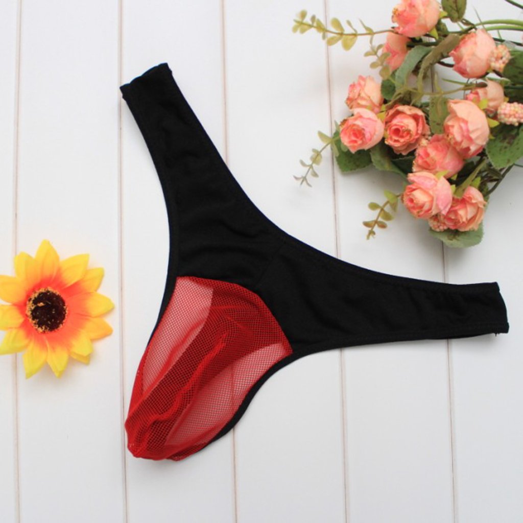 KHUFUZI Men\'s Sexy Cooling Anti-Smell Briefs Breathable Thong See Though Mesh Underwear (Black)