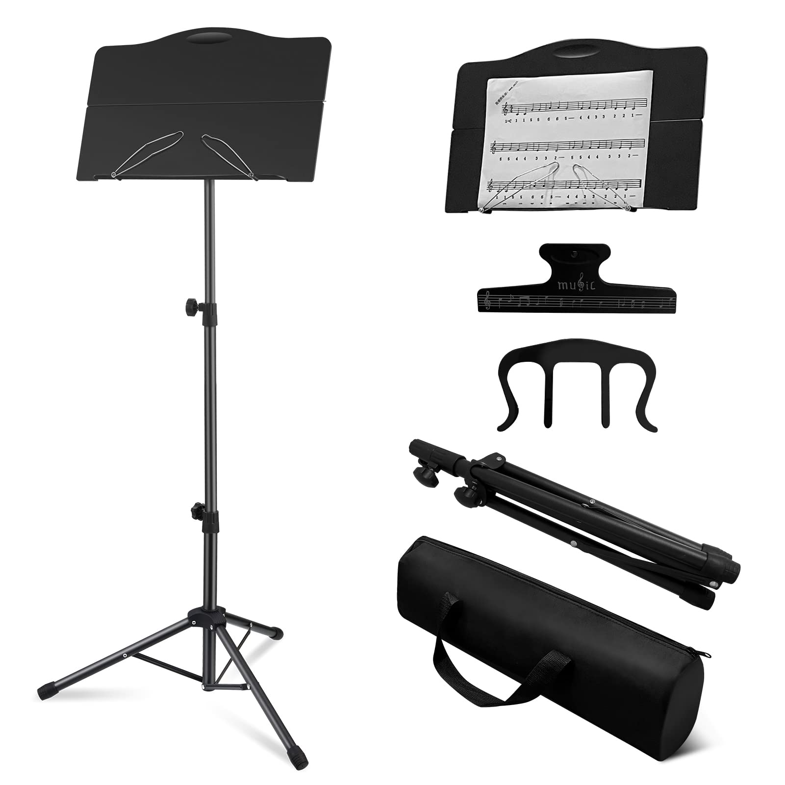 Photo 1 of OUKMIC Folding Music Stand with Carrying Bag, Portable and Lightweight, with Instrument Book Clip & Page Holder for Performence, Guitar, Ukulele, Violin Players